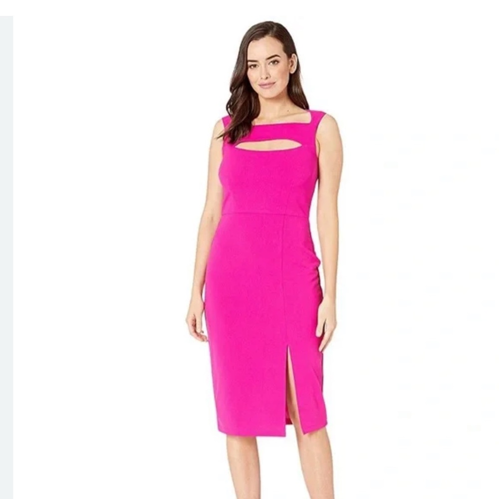 Neiman Marcus Hot Pink Sleeveless Stretchy Pencil Dress with Split Size 10